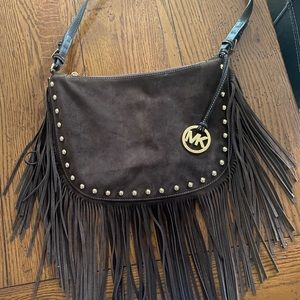 Gorgeous Michael Kors Chocolate Brown Suede Fringed Bag Excellent Condion